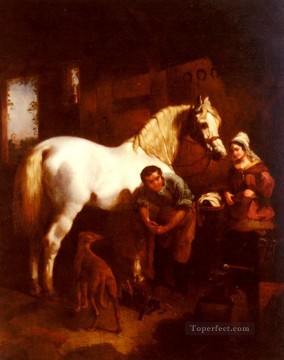 ジョン・フレデリック・ヘリング・シニア Painting - 村の鍛冶屋ニシン シニア ジョン フレデリックの馬
